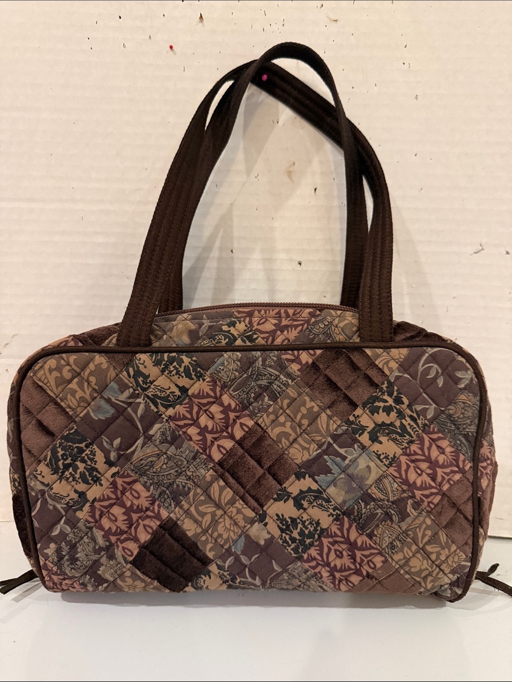 Victorian Heart Quilted Patchwork Cosmetic Bag - Brown Floral Print